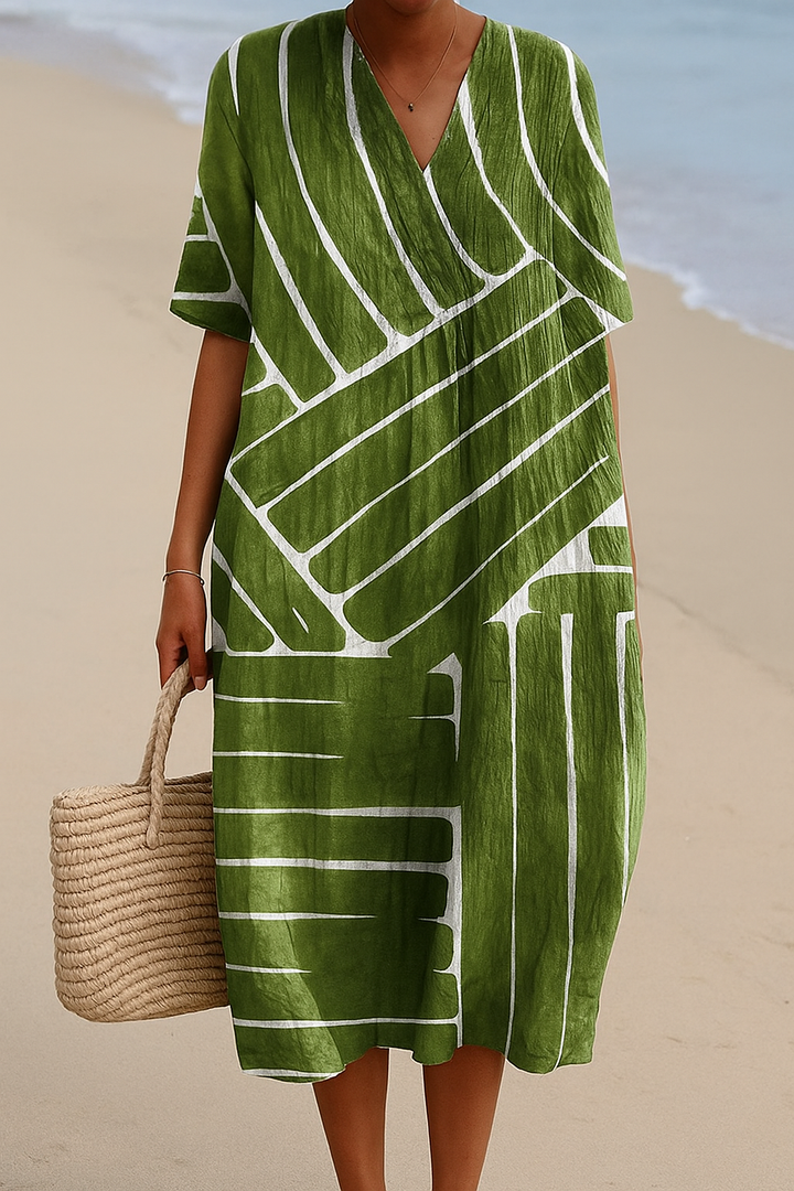 Eira - Robe Verte avec Motif Géométrique