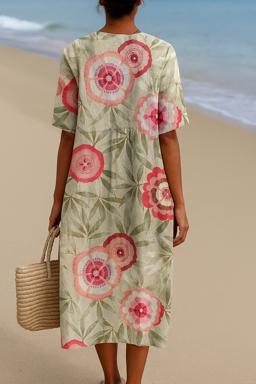 Margarida - Robe Florale avec Feuilles et Mandala