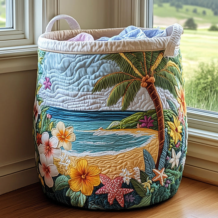 Panier à linge matelassé fait main – motif Charme Côtier