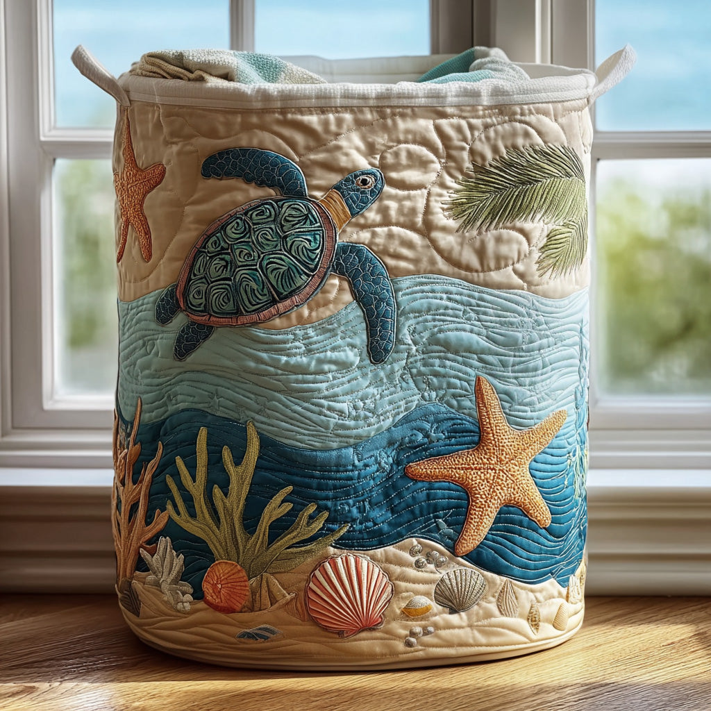 Panier à linge matelassé fait main – motif Harmonie Côtière
