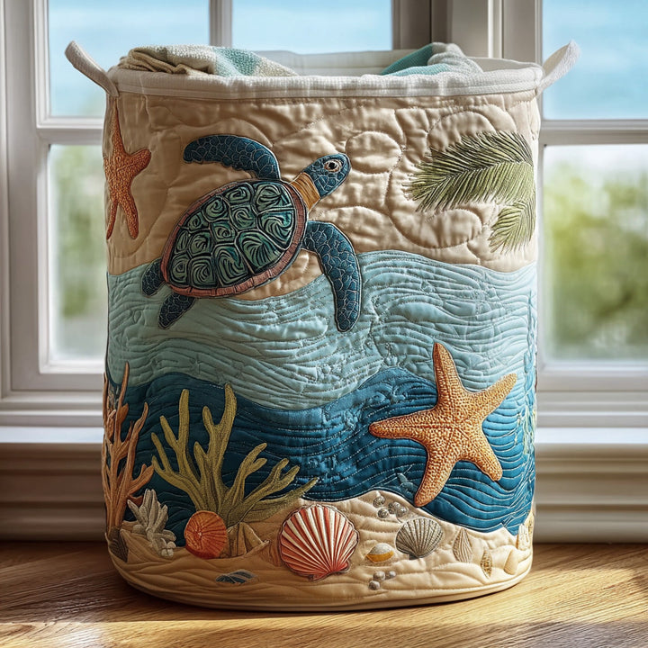 Panier à linge matelassé fait main – motif Harmonie Côtière