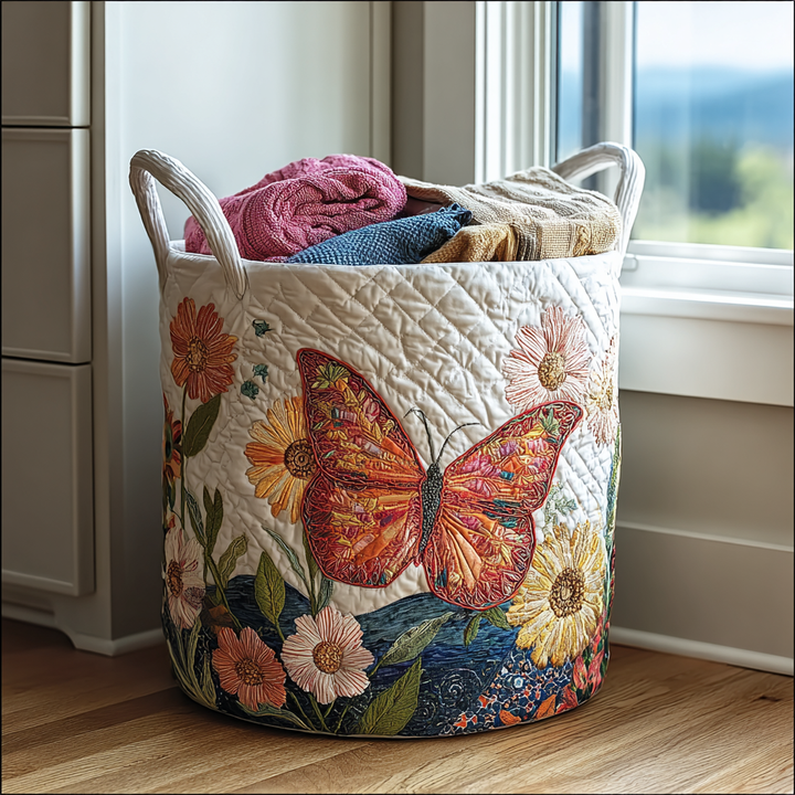 Panier à linge matelassé fait main – motif Coloré
