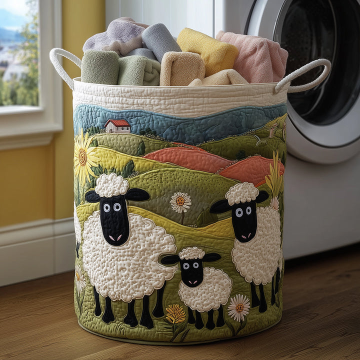 Panier à linge matelassé fait main – motif Moutons Douillets