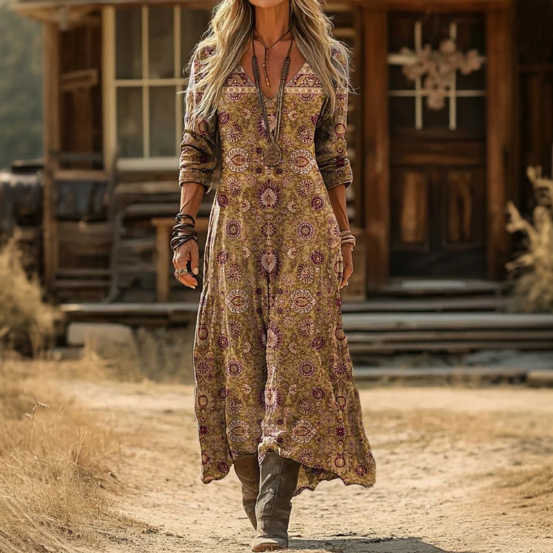 Maria - Robe Casual à Manches Longues Inspirée du Vintage