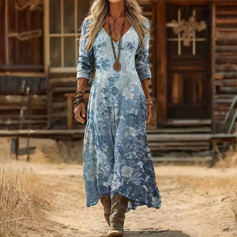 Maria - Robe Décontractée à Manches Longues Inspirée du Vintage