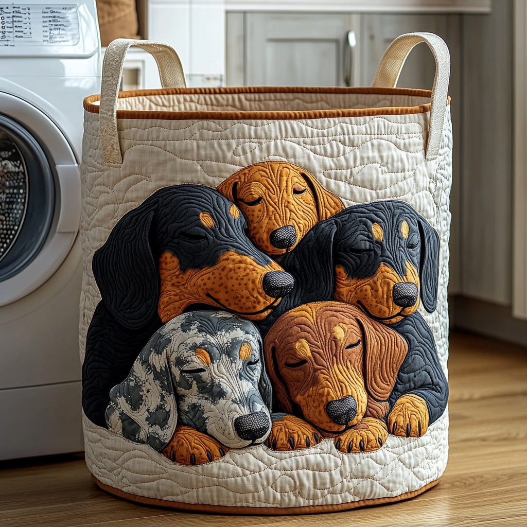 Panier à linge matelassé fait main – motif Rêve de Teckel