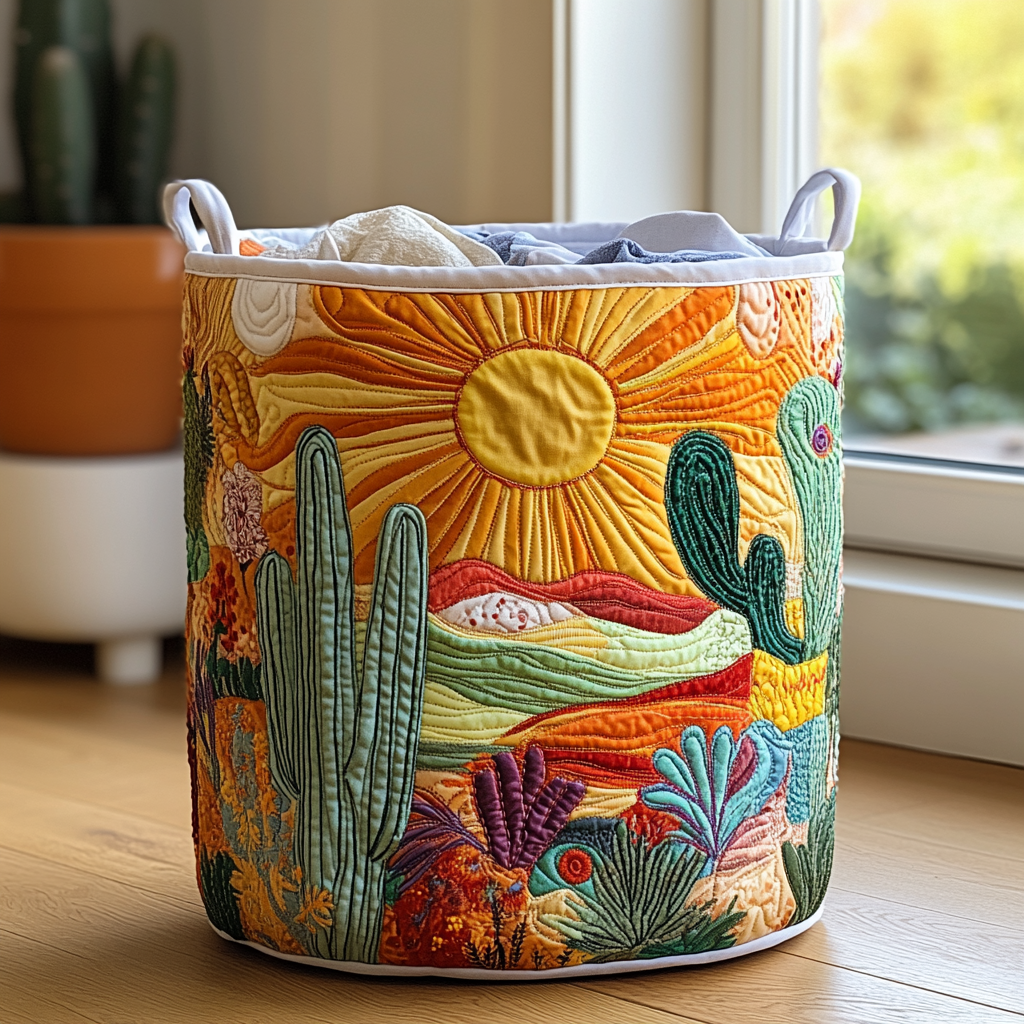 Panier à linge matelassé fait main – motif Rayon de Soleil – vue 6