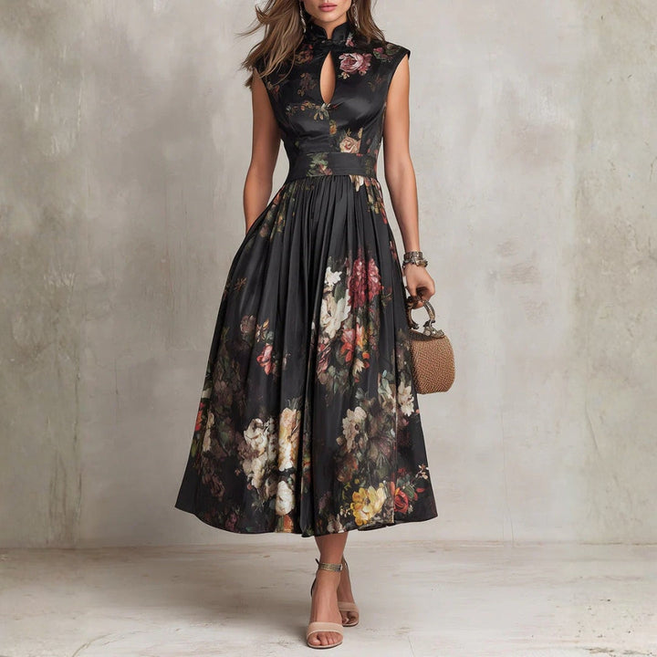 Elsa - Robe midi plissée avec motif floral