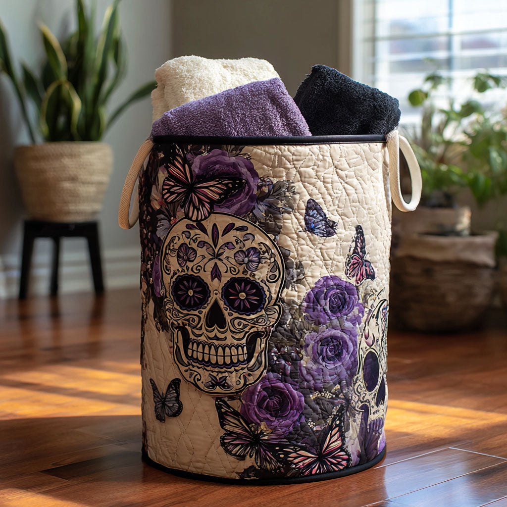 Panier à linge matelassé fait main – motif Os Éternels