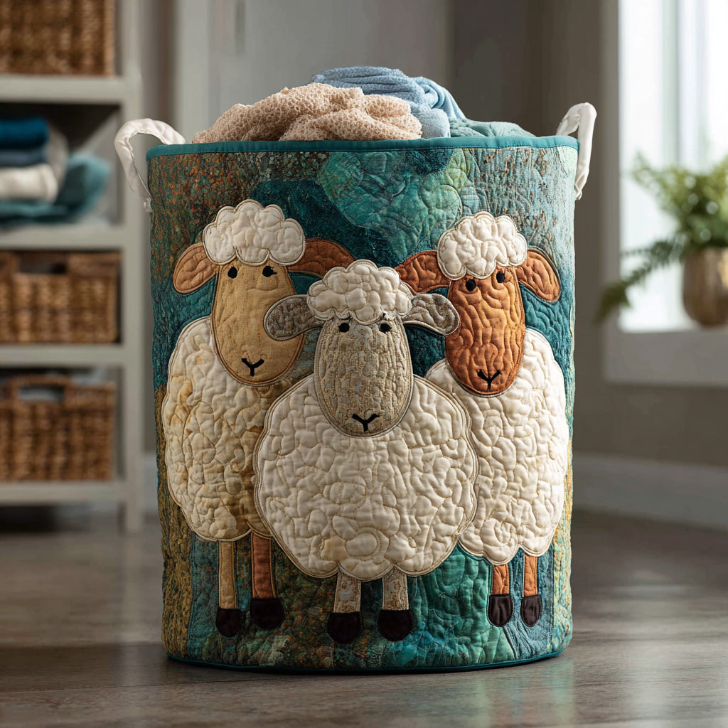 Panier à linge matelassé fait main – motif Parade Duveteuse