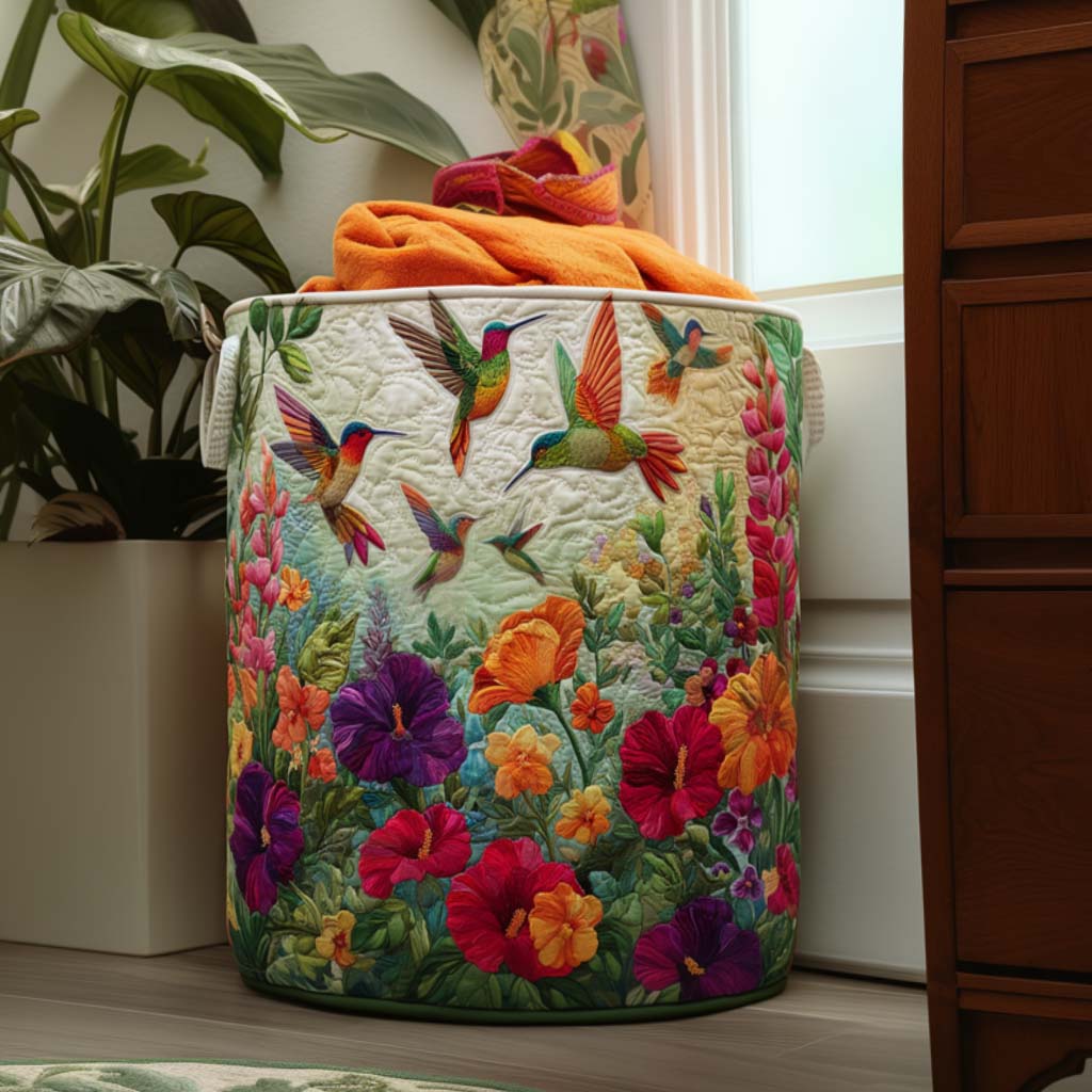 Panier à linge matelassé fait main – motif Papillons en Fleurs