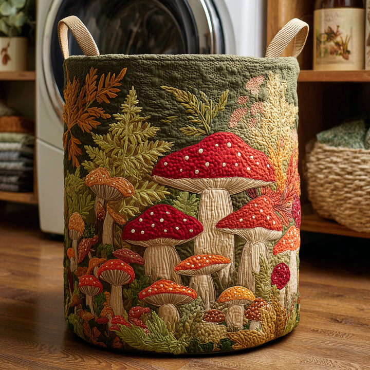 Panier à linge matelassé fait main – motif Champignons Forestiers