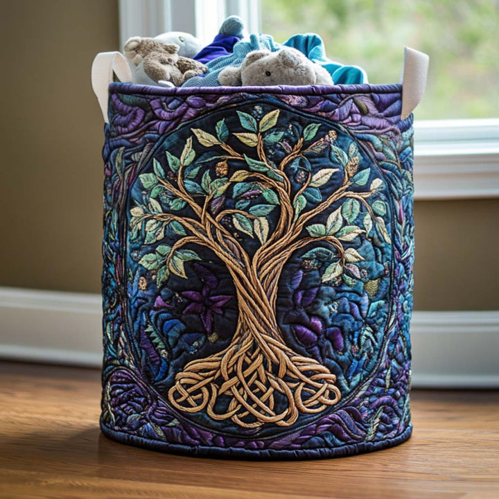Panier à linge matelassé fait main – motif Esprit de la Forêt