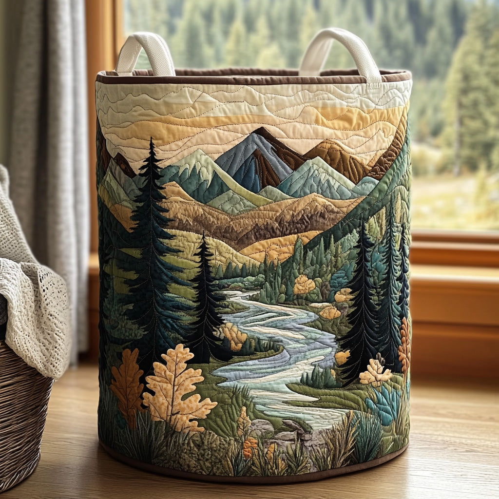 Panier à linge matelassé fait main – motif Ruisseau Forestier