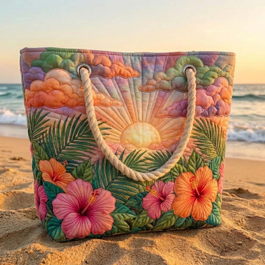 Sac de Plage Fait Main | Aube Tropicale
