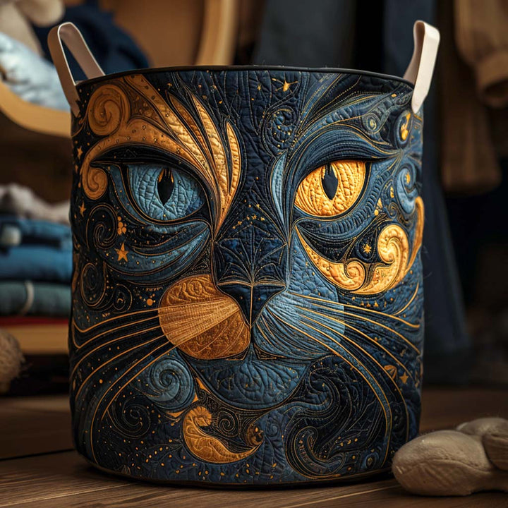 Panier à linge matelassé fait main – motif Chat Galactique