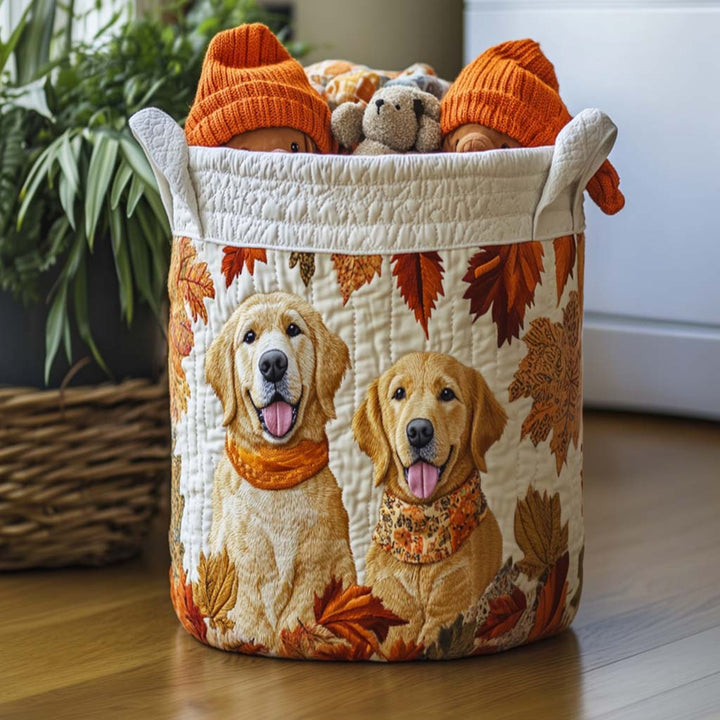 Panier à linge matelassé fait main – motif Jours Dorés