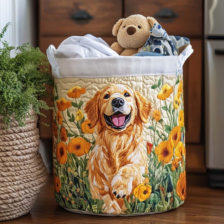 Panier à linge matelassé fait main – motif Bonheur Doré