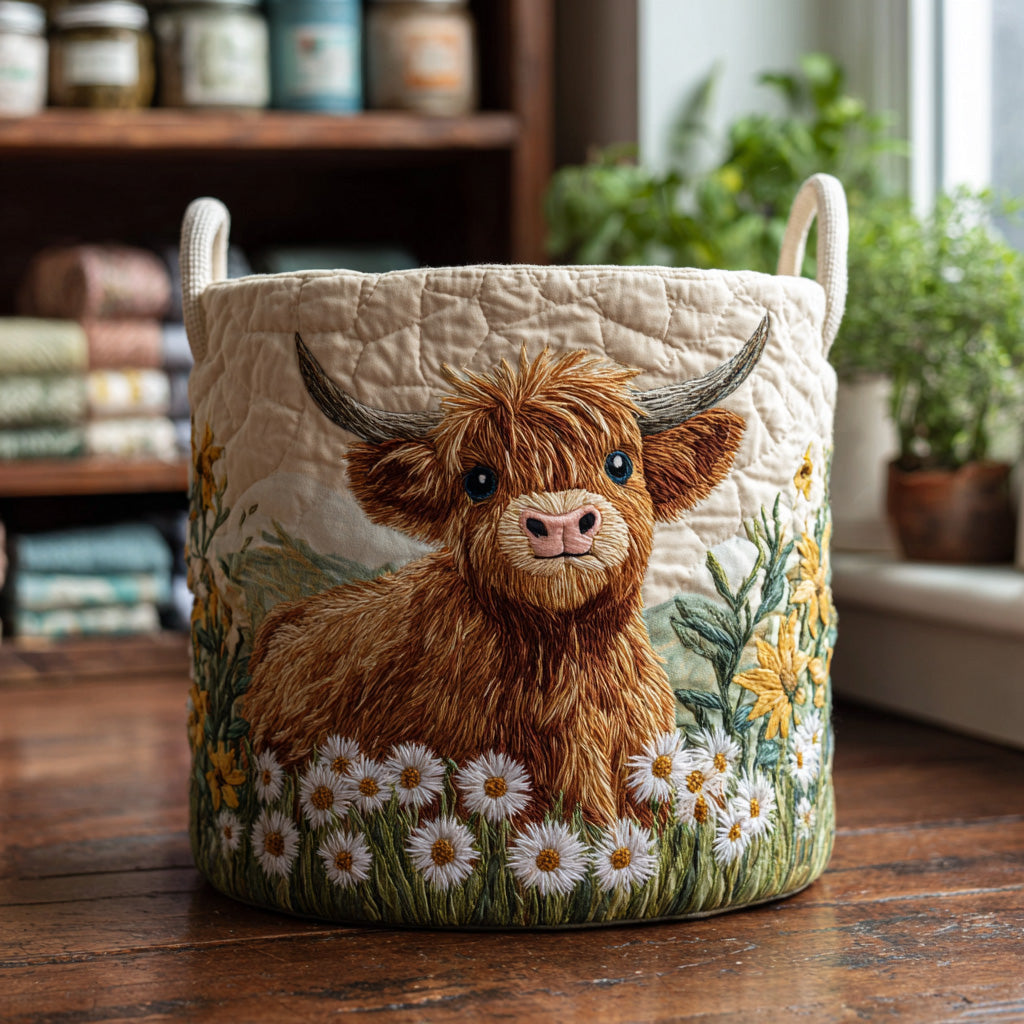 Panier à linge matelassé fait main – motif Charme des Highlands