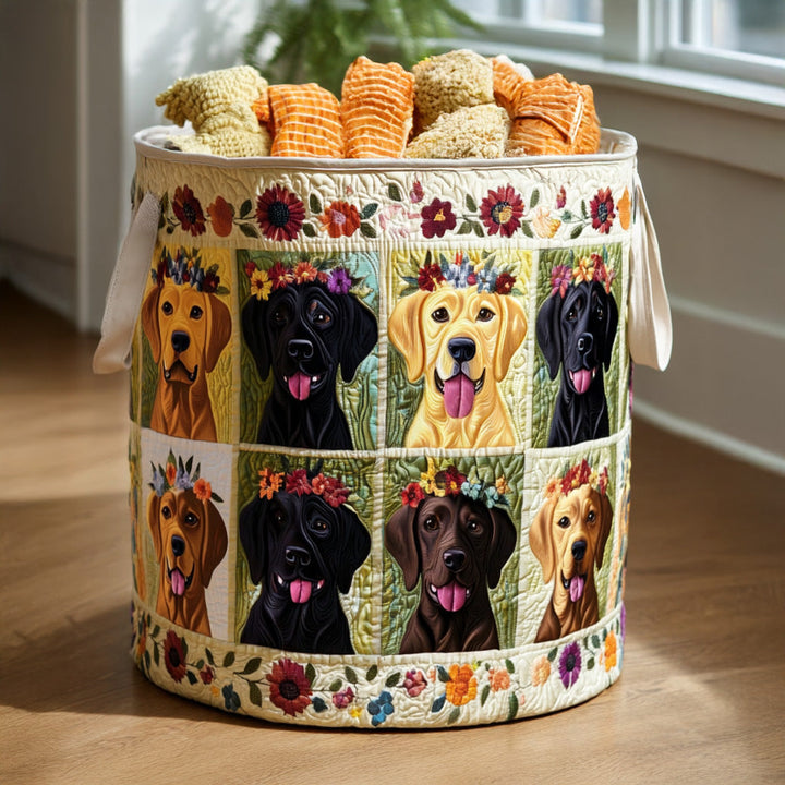 Panier à linge matelassé fait main – motif Labrador