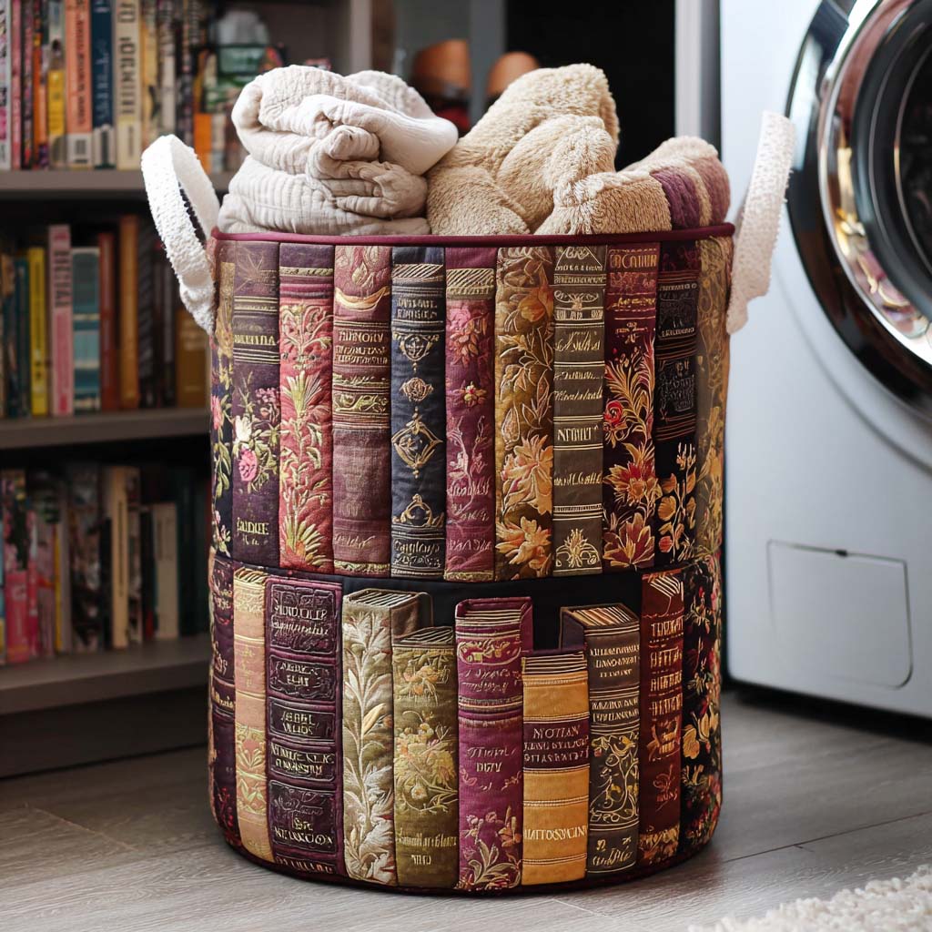 Panier à linge matelassé fait main – motif d'Humeur Littéraire