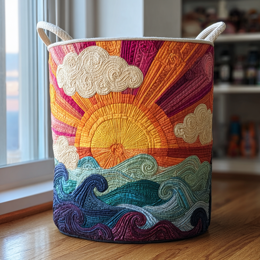 Panier à linge matelassé fait main – motif Rayon de Soleil – vue 3