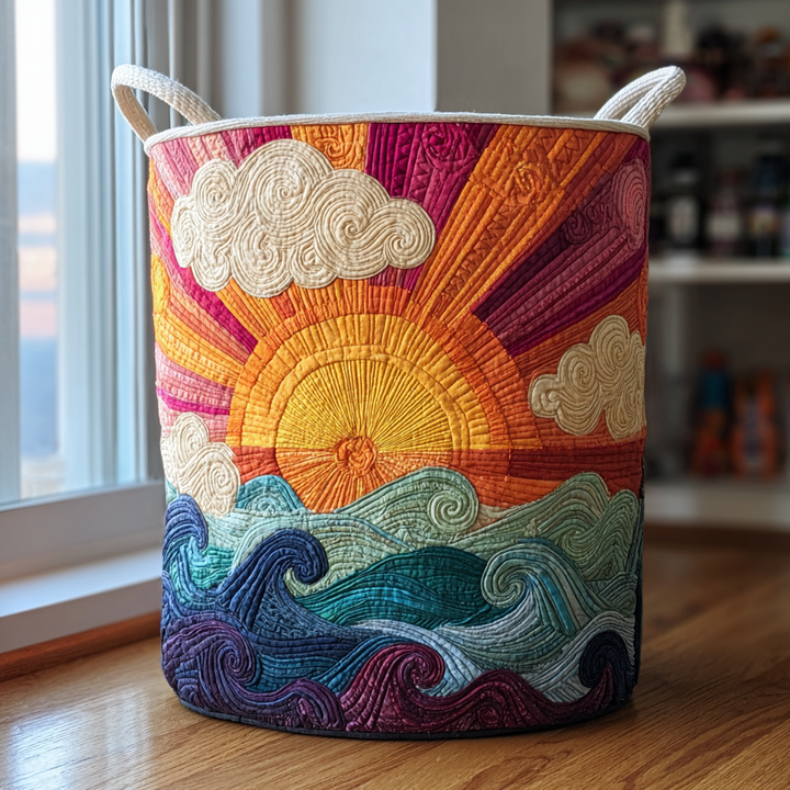 Panier à linge matelassé fait main – motif Rayon de Soleil – vue 3