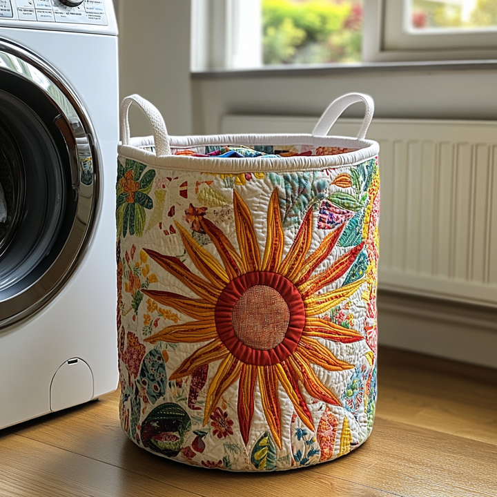 Panier à linge matelassé fait main – motif Rayon de Soleil – vue 2