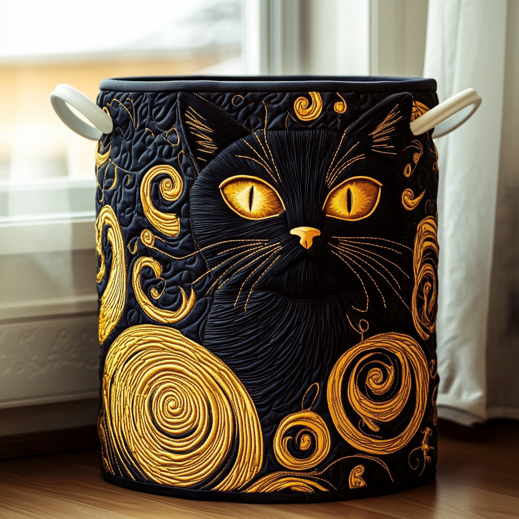 Panier à linge matelassé fait main – motif Moustaches de Minuit