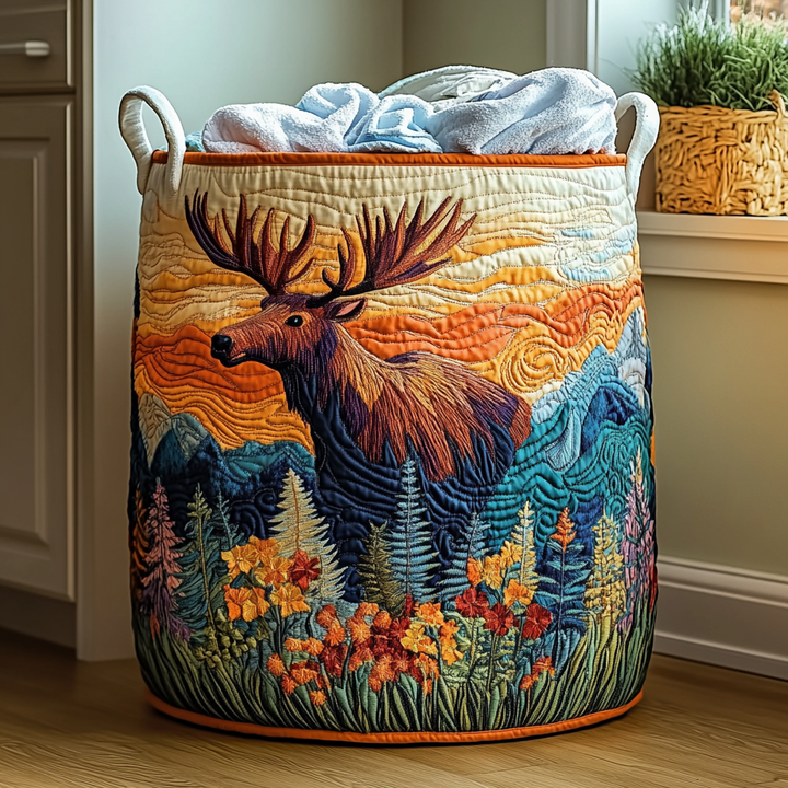 Panier à linge matelassé fait main – motif Forêt – vue 5