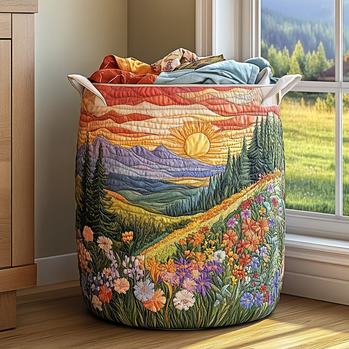 Panier à linge matelassé fait main – motif Ipomées du Matin