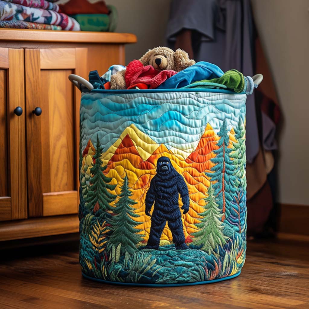Panier à linge matelassé fait main – motif Sasquatch de Sentier Montagnard