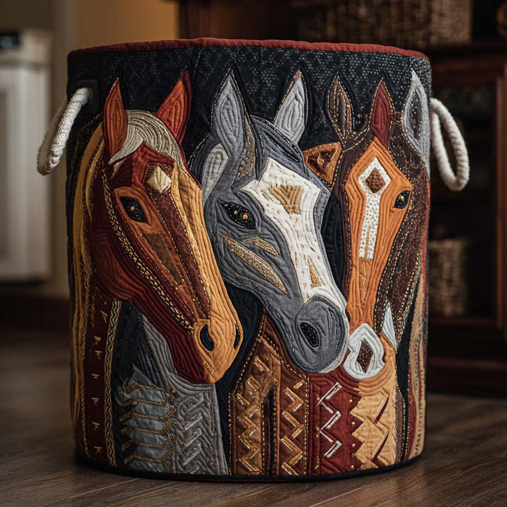 Panier à linge matelassé fait main – motif Trot en Montagne