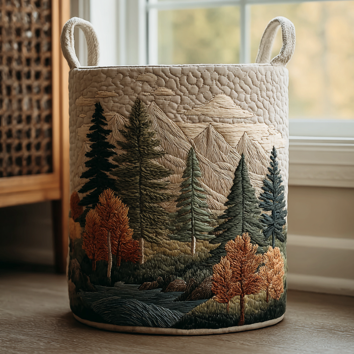 Panier à linge matelassé fait main – motif Forêt