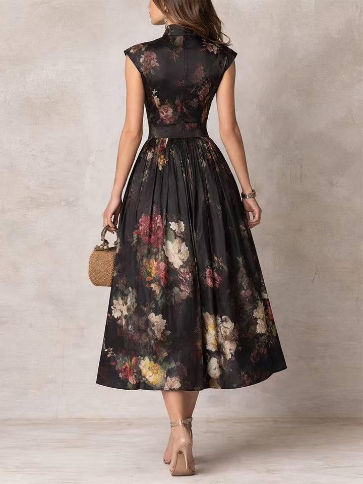 Elsa - Robe midi plissée avec motif floral