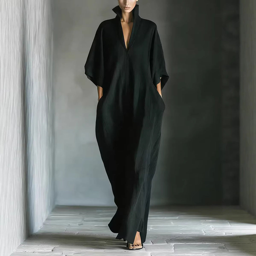 Alina - Robe longue avec manches 3/4 et décolleté en V