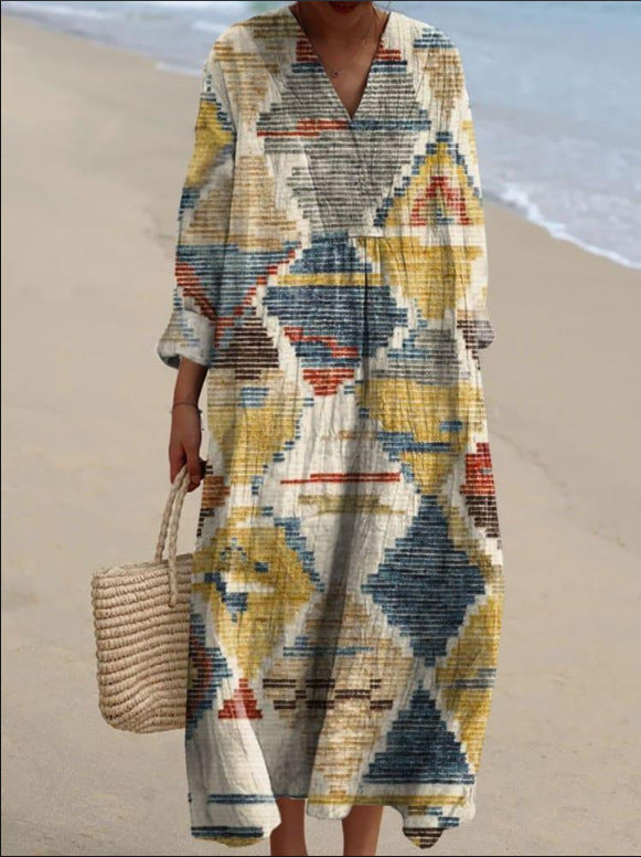 Cátia - Robe Inspirée du Bohème avec Impressions Ethniques