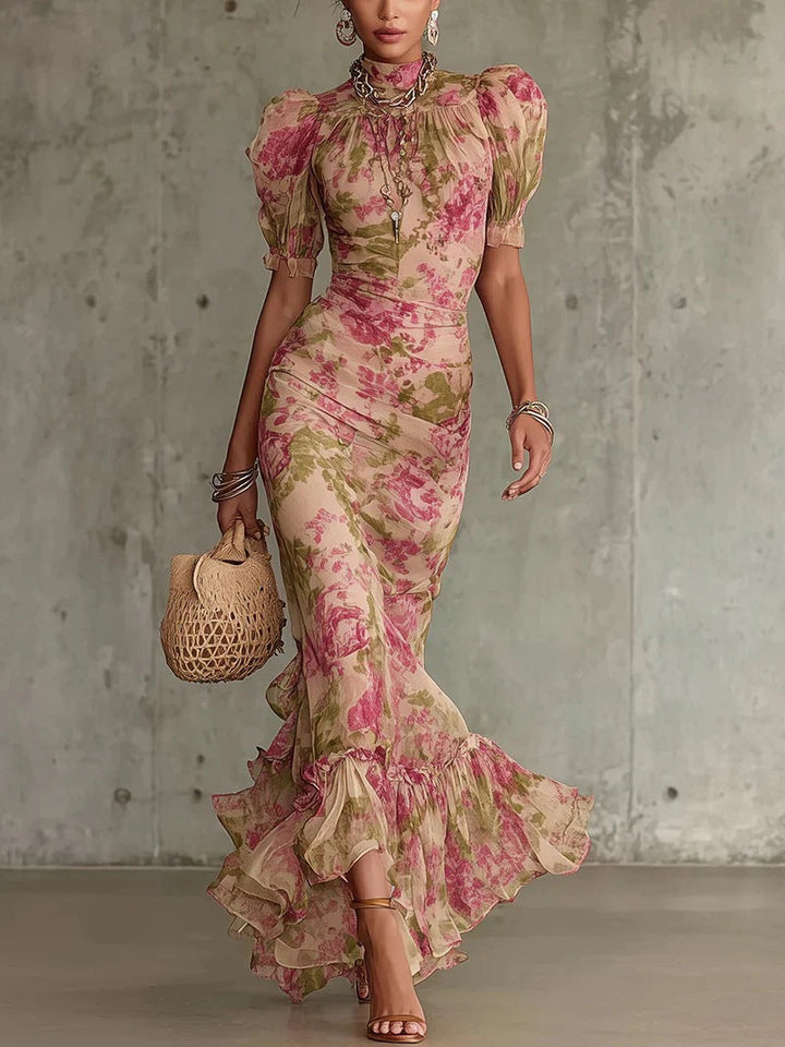 Lara - Robe longue ajustée avec motif floral
