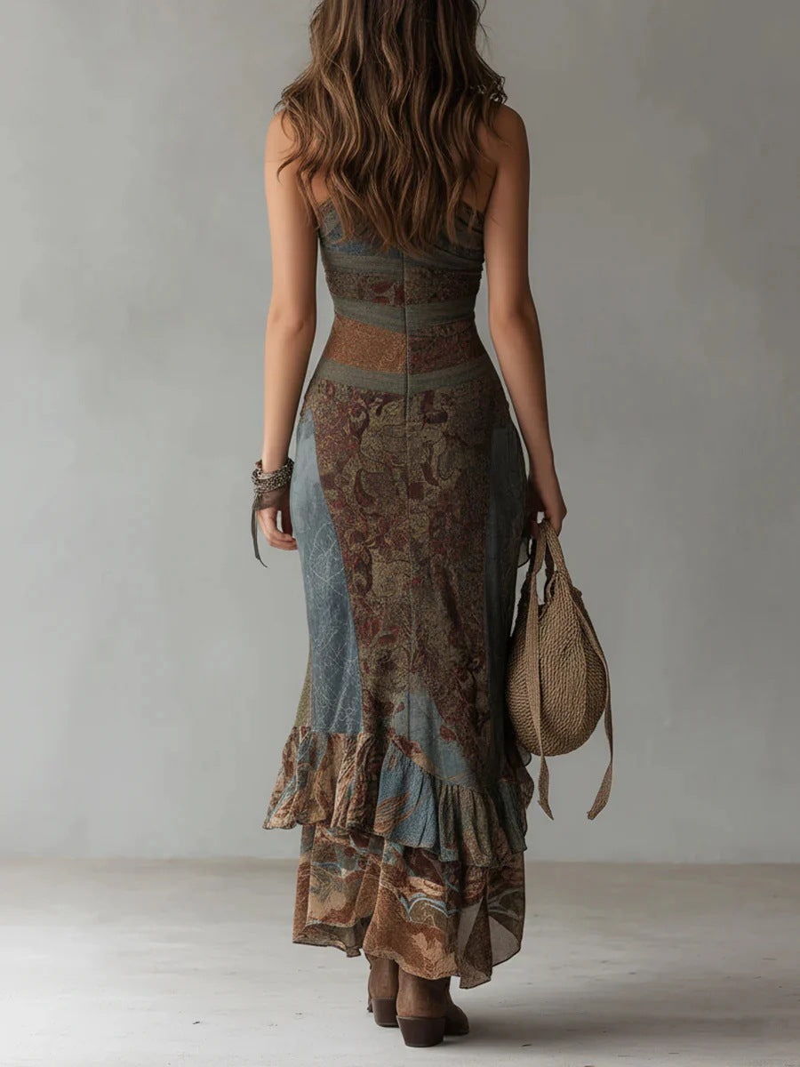 Amanda - Robe longue asymétrique avec motif