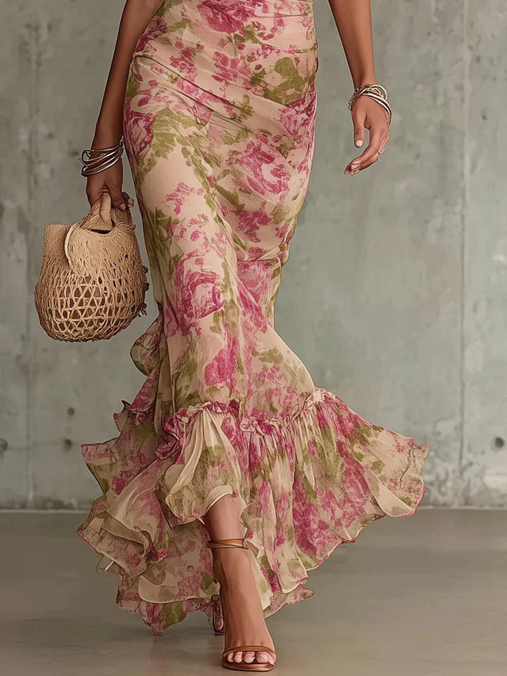 Lara - Robe longue ajustée avec motif floral