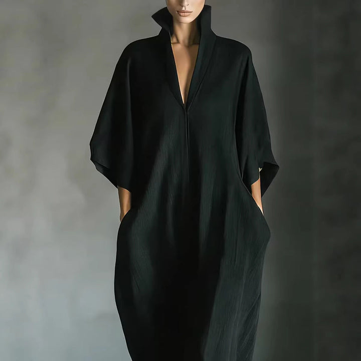Alina - Robe longue avec manches 3/4 et décolleté en V