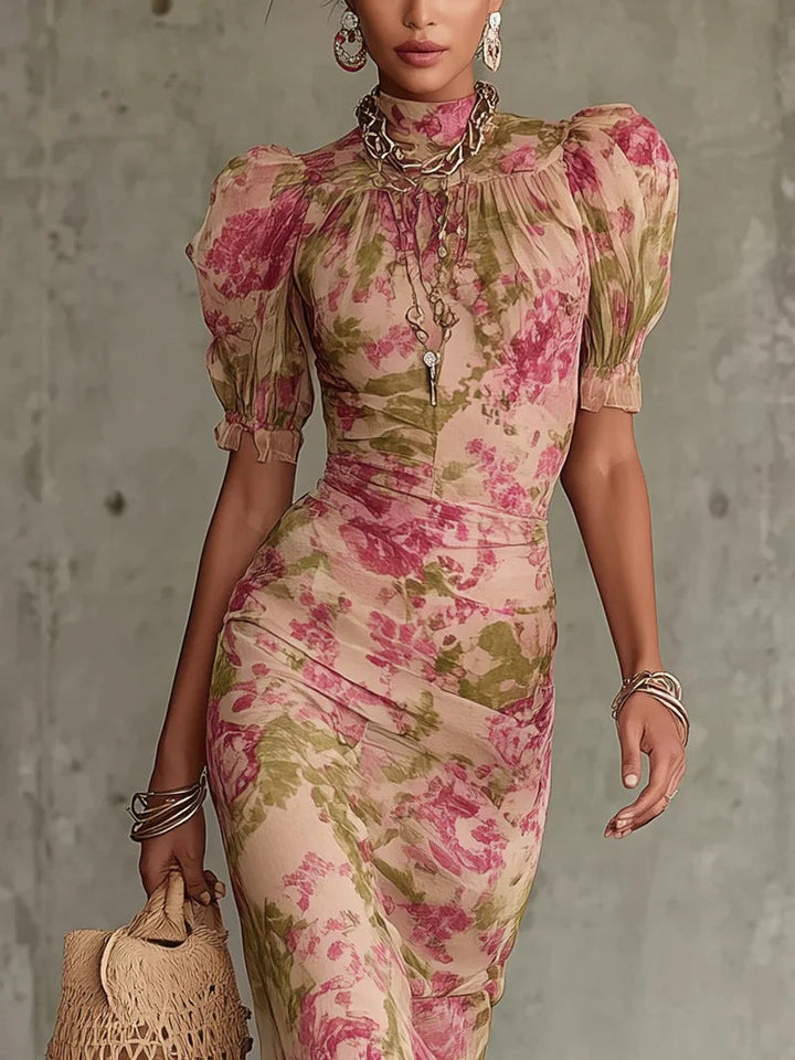 Lara - Robe longue ajustée avec motif floral