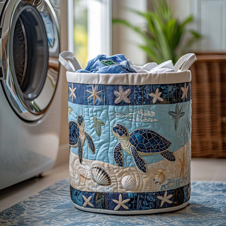 Panier à linge matelassé fait main – motif Tortue de Mer – vue 3