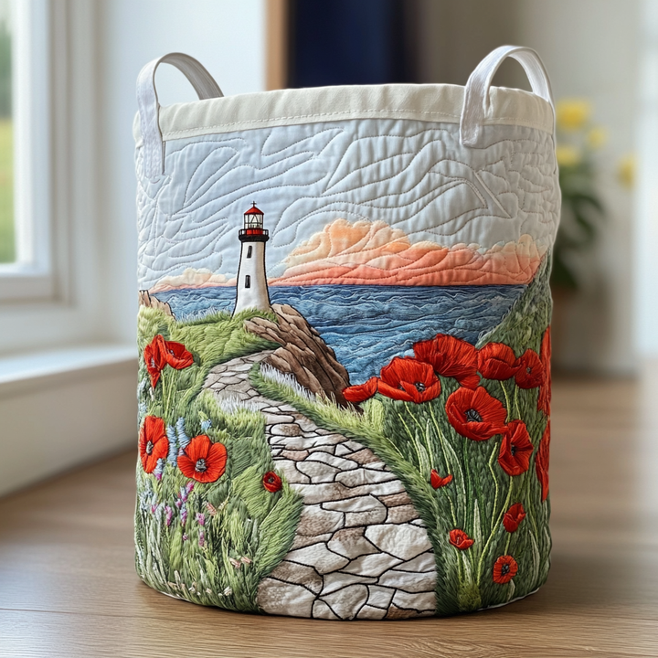Panier à linge matelassé fait main – motif Phare de l'Océan