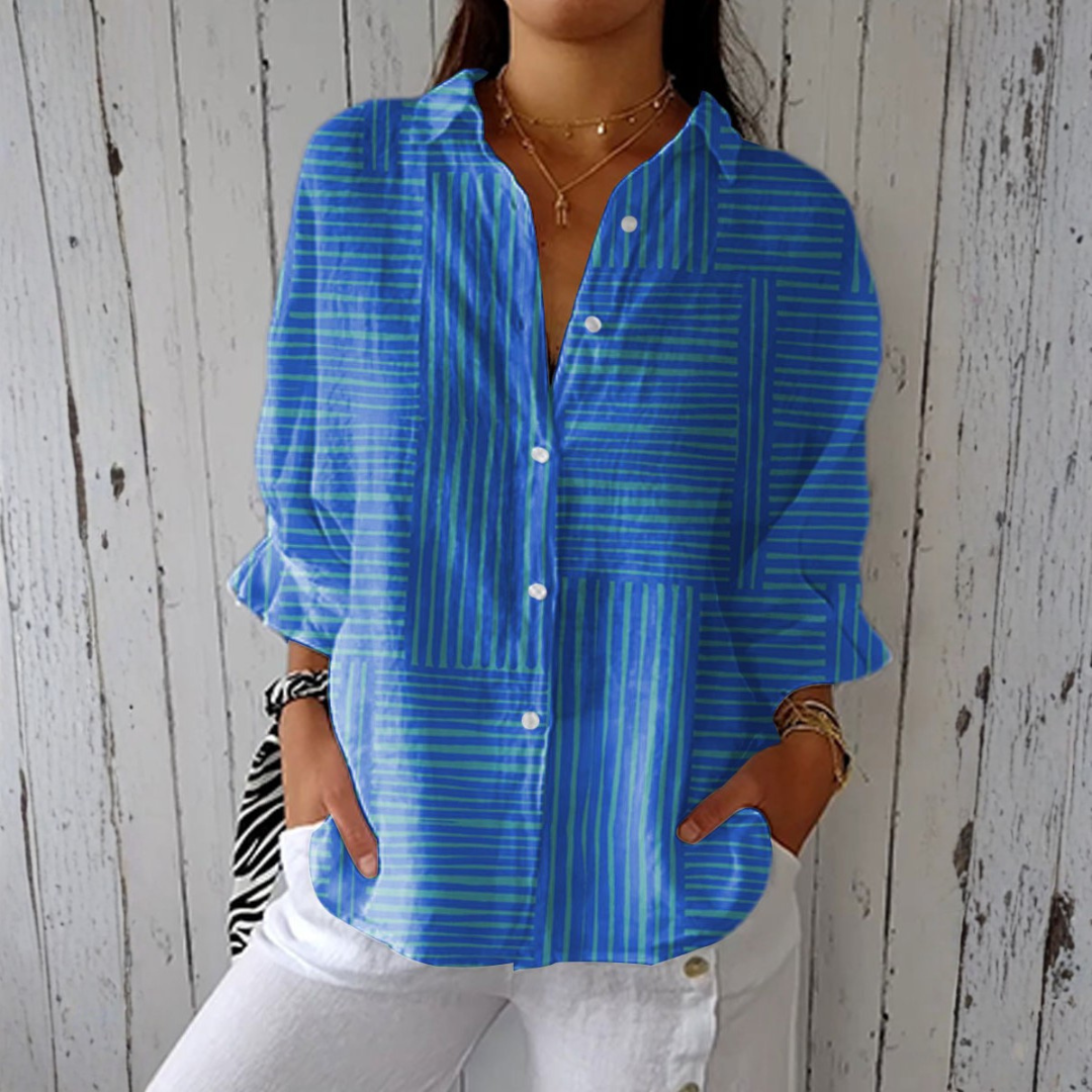 Clara - Blouse Rayée Bleue Moderne