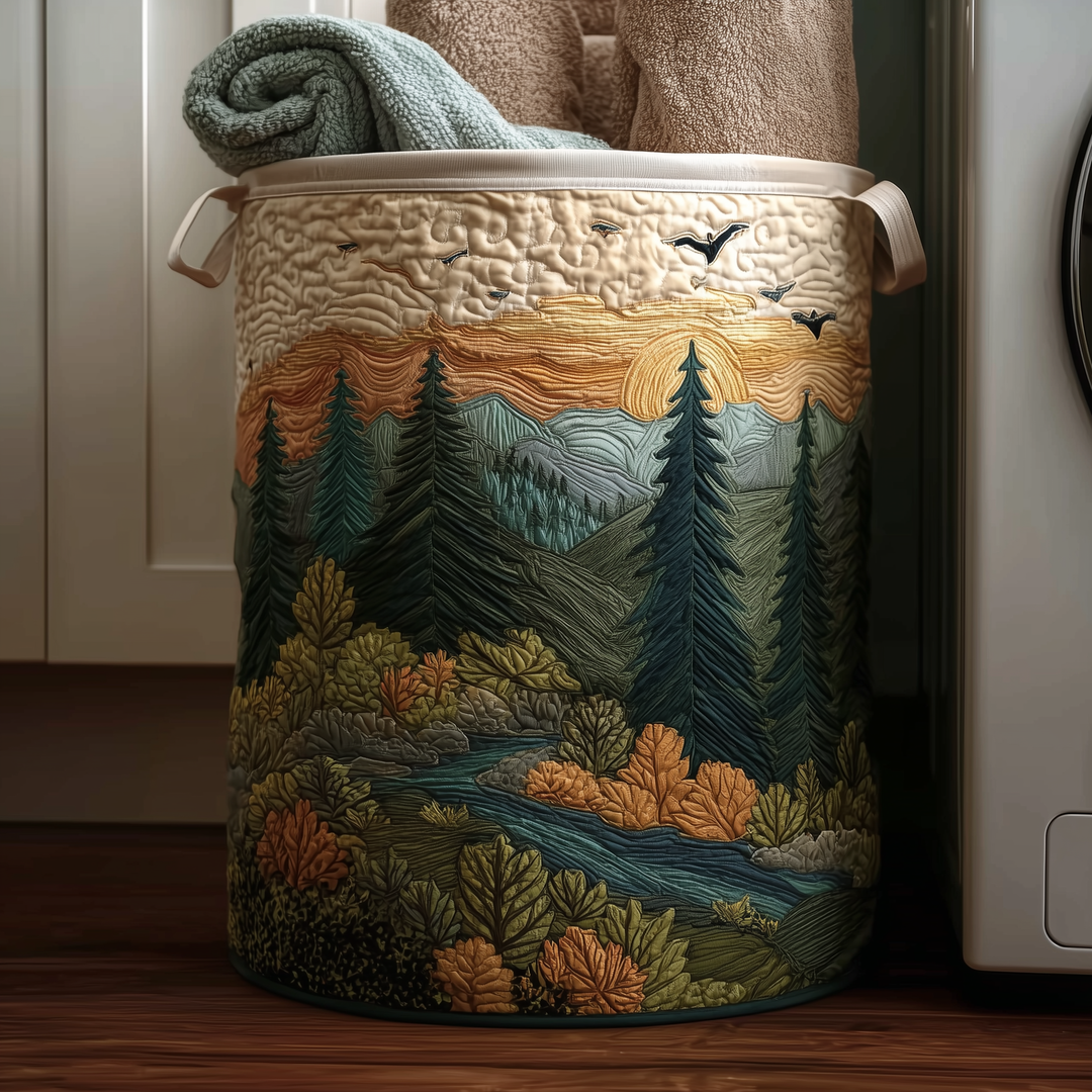 Panier à linge matelassé fait main – motif Paix des Pins