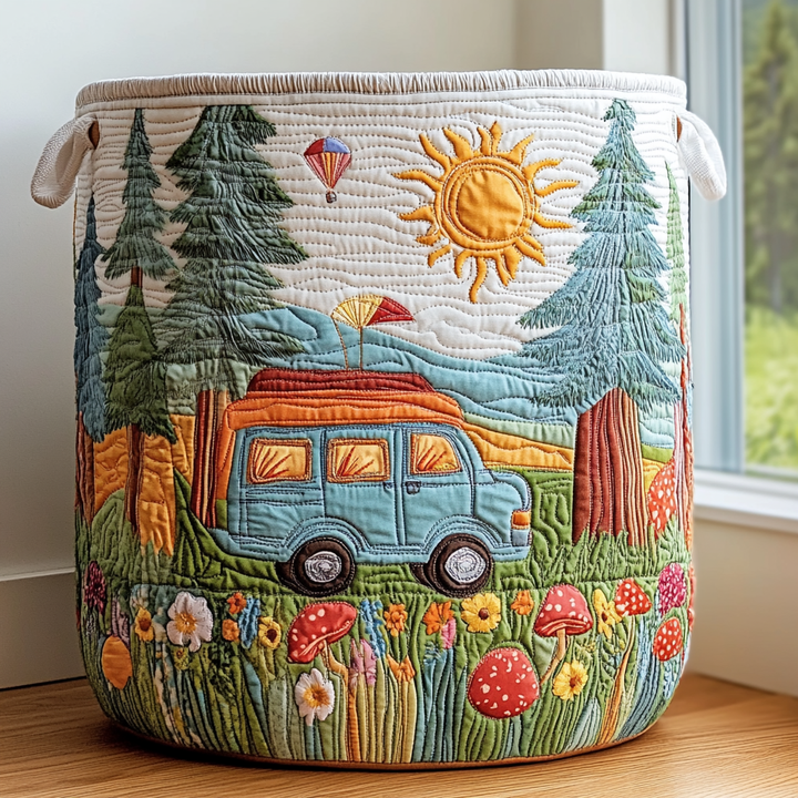 Panier à linge matelassé fait main – motif Paisible