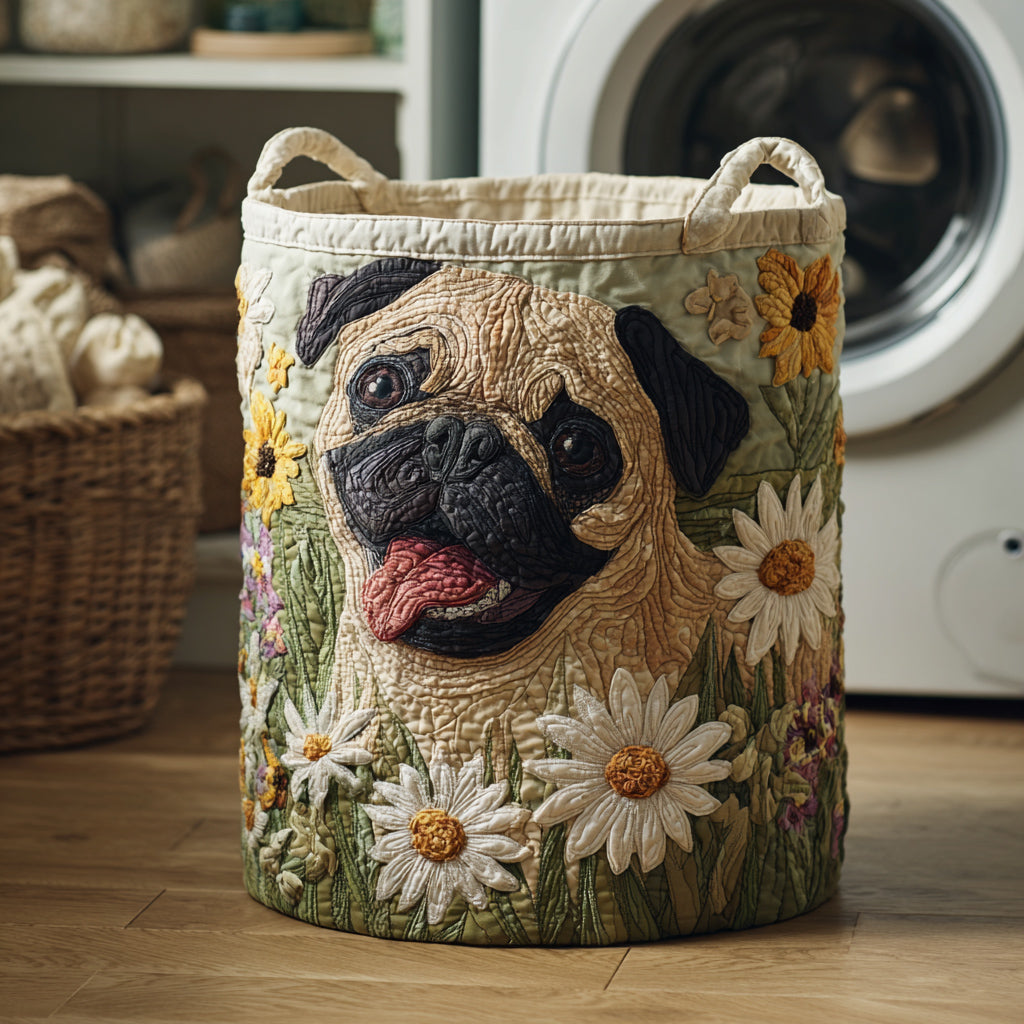 Panier à linge matelassé fait main – motif Chiens des Flandres