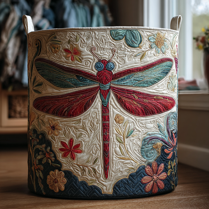 Panier à linge matelassé fait main – motif Libellule Pure