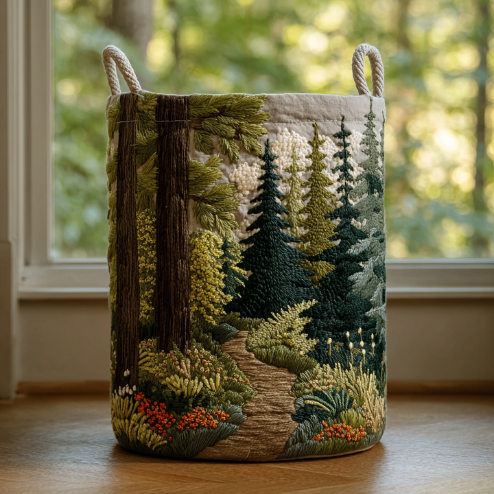 Panier à linge matelassé fait main – motif Bord de Rivière